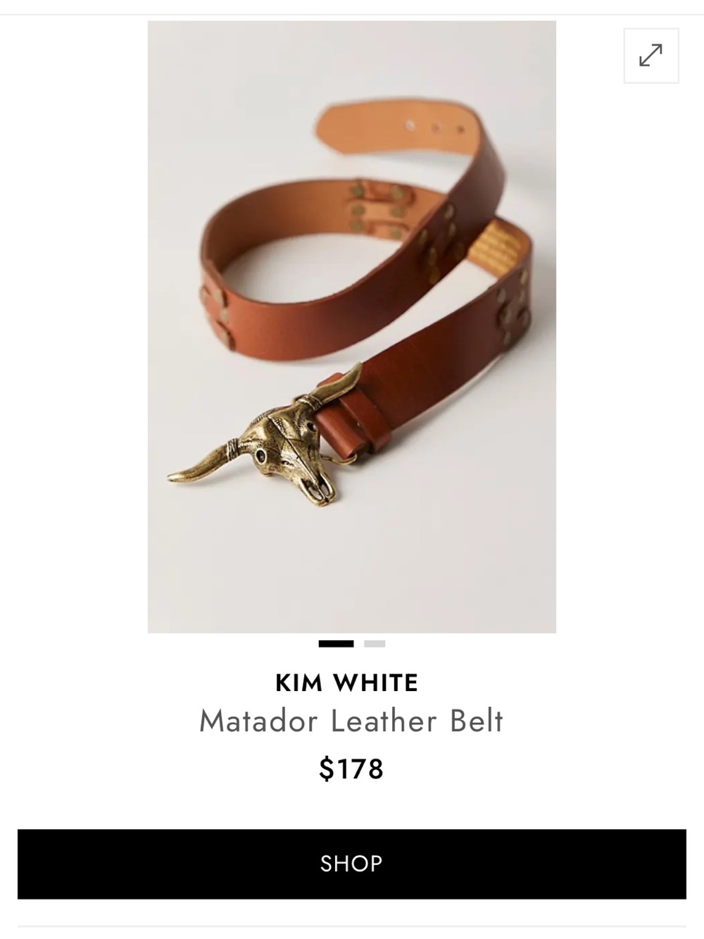 Kim White Leather Belt with Brass Bull Buckle